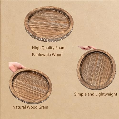 11 Inches Round Wooden Tray Decor, Brown Decorative Trays - Image 6