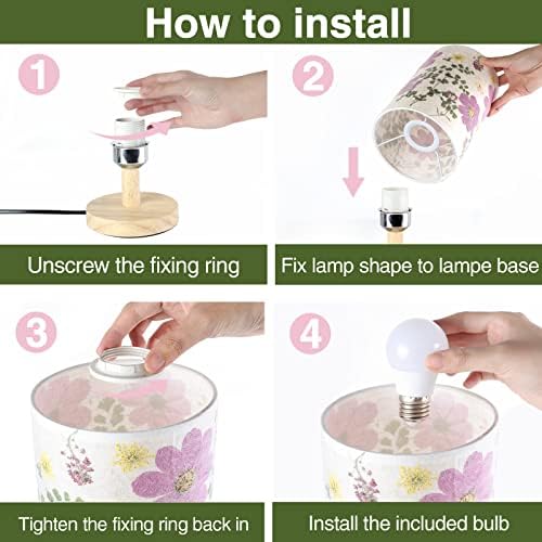Dried Flowers Small Table Lamp 9W LED Dimmable Warm Light Pressed Flower Bedside Lamp Linen Shade with Wood Base for Bedroom Living Room Desk Nursery - Image 5