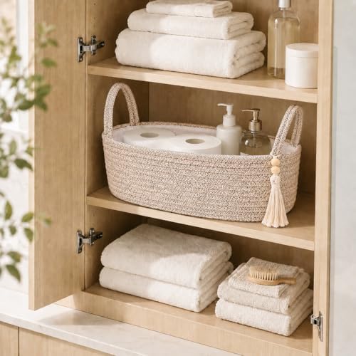 ABenkle Small Storage Basket, Jute Rope Woven Toilet Paper Tray Organizer for Toilet Tank Top, Boho Bathroom Decor Holder for Shelf Bedroom Living Room -13x6x4 Inches - Image 4