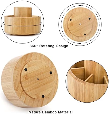 SOUJOY Bamboo Pen Holder Organizer, 360°Rotating Art Supply Organizer with 11 Compartments, Color Pencil Storage Caddy, Hold 200+ Pencils, Office Desk Stand Box for Marker Pens, Pencil, Art Brushes - Image 3