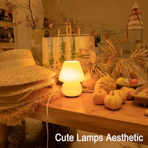HEQET Dimmable Mushroom Table Lamp Orange Warm Lamp,Retro Accent Cute Cozy Ambient Desk Lamp, Bedroom Decor Aesthetic Lamp Nightstand Decor,Unique Home Decor - Image 6