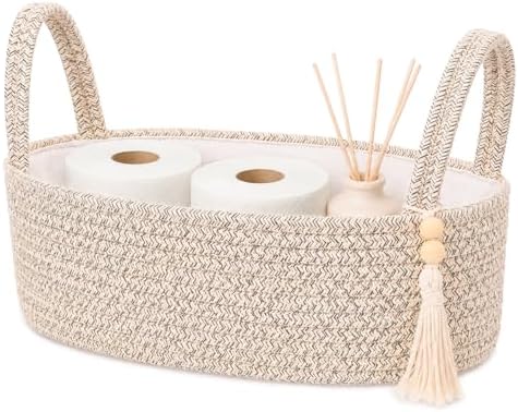 ABenkle Small Storage Basket, Jute Rope Woven Toilet Paper Tray Organizer for Toilet Tank Top, Boho Bathroom Decor Holder for Shelf Bedroom Living Room -13x6x4 Inches by ABenkle