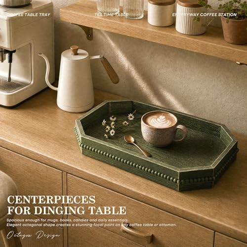 EOSAHR Pine Wood Decorative Tray: Serving Tray for Living Room Decor, Green - Image 5