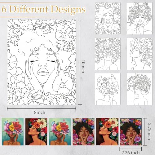 Ctosree 6 Pack Pre Drawn Canvas Painting Kit 8x10 Stretched, Gorgeous Lady - Image 3