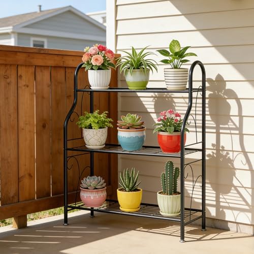 SORCEDAS Plant Stand Indoor Outdoor 3 Tier Metal Corner Flower Shelf - Image 2