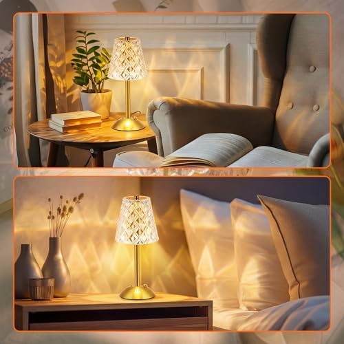 Liliful 4 Pcs Cordless Table Lamp LED Touch, Gold, Diamond Style - Image 6