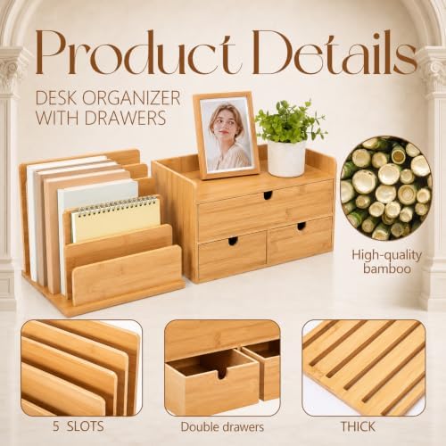 Gilprop 2 Pcs Bamboo Desk Organizer and Desk File Mail Organizer Countertop - Image 3
