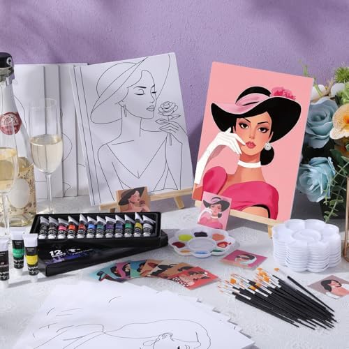 Ctosree 12 Pcs Pre Drawn Canvas for Painting,Cool Lady,8 x 10 Inch - Image 2
