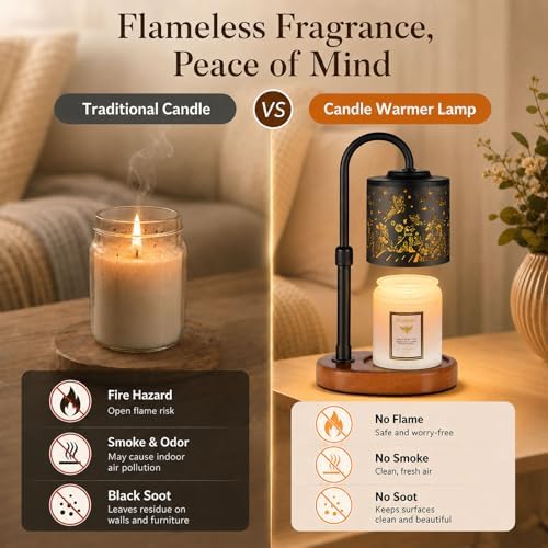 Dimmable Candle Warmer Lamp with Timer Adjustable Height for Scented Jar Candles Electric Candle Wax Melt Warmer for Home Decor Christmas Birthday Gifts for Women Mom(Butterfly+Dog) - Image 2
