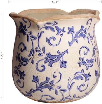Retro Distressed Ceramic Pots, Antique Crackle Glaze Planters w/ Drainage - Image 3