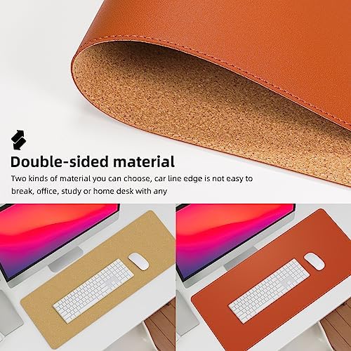 AFIING Cork Desk Mat 47" x 23.6", Dual-Sided Natural Cork & PU Leather Desk Pad, Non-Slip Waterproof Large Mouse Pad for Office, Home & Gaming (Orange) - Image 2