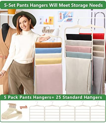 Magic Pants Velvet Hangers for Organization and Storage - Space Saving, 5 Pack Dorm Room Essentials for College Students Girls - Image 3