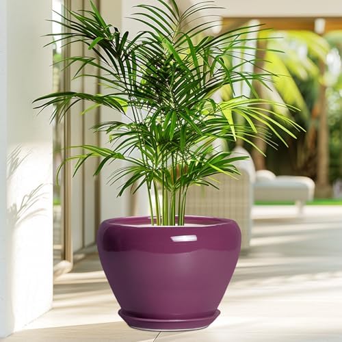 Ceramicfor 10 Inch Plant Pot - Ceramic Planter with Drainage Hole and Saucer, Round Modern Flower Pot for Indoor Outdoor Plants, Housewarming Gift, Home Garden Decor, Purple - Image 4