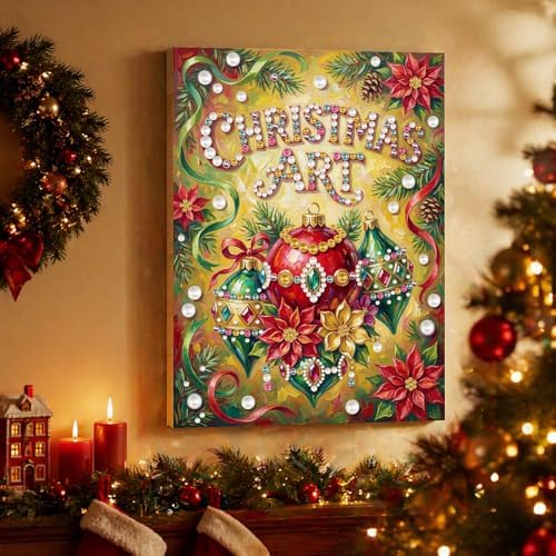 DIY Pearl Painting with Frame Christmas Creative Design, Handmade Healing Home Wall Decoration, 11.81X15.75in (Tools Included)-Decorations - Image 3
