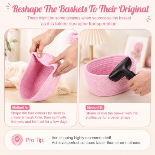 10 Pack Small Woven Baskets, Cotton Rope, Pink - Image 3