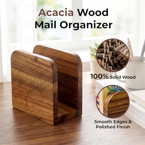2Pack Acacia Wood Mail Organizer Countertop -Letter Holder for Office Desk - Image 4