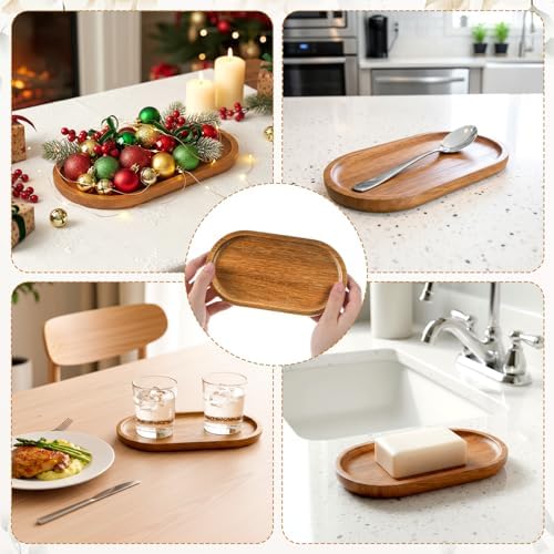Small Acacia Wood Serving Trays, Wooden Salt and Pepper Mill Tray - Image 7