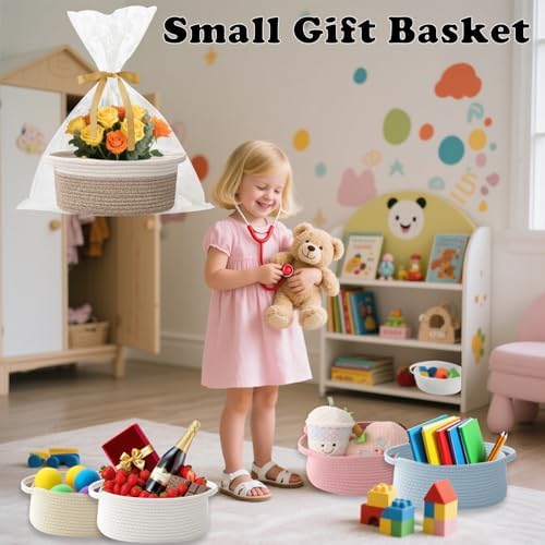 Woven Rope Basket - Baby Gift Basket with Bag & Ribbon, Mixed Brown - Image 4