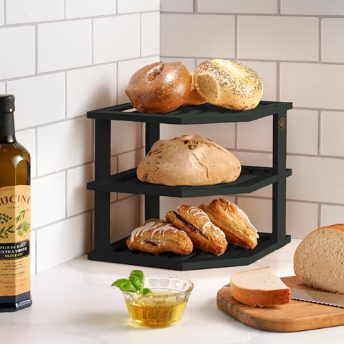 Bambüsi Black 3-Tier Corner Shelf, Kitchen Cabinet Organizer, Bamboo Rack - Image 2