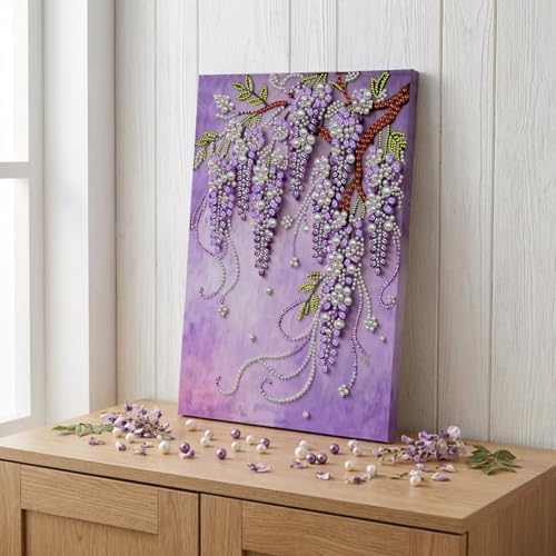 DIY Pearl Painting with Frame, Creative Design, Handmade Stress-Relieving Home Wall Decoration, Includes Frame and Tools-Wisteria - Image 2