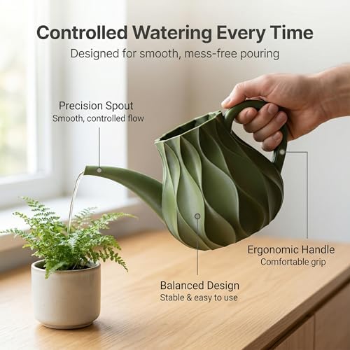 Indoor Watering Can for Houseplants, Modern Minimalist Plant Watering Can with Precision Spout, Decorative Small Medium Large Sizes (Olive Green, Large) - Image 3