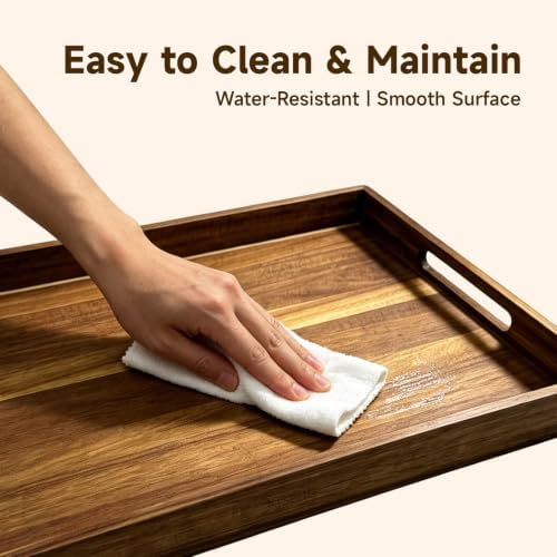 17'' Acacia Wood Serving Tray with Handles - Image 4