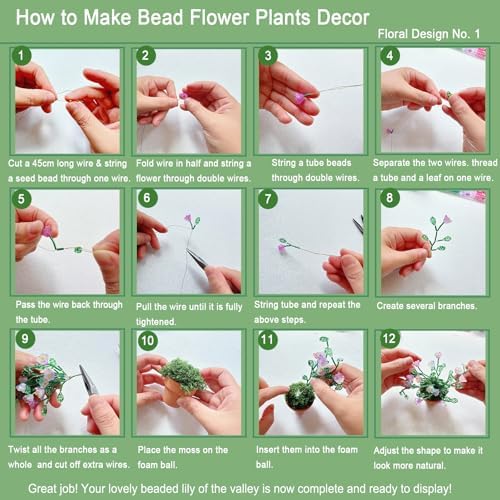 Juan's Moment Green Glass Beaded Plant Kit, Bead Craft Kit to Make Beading Flower Leaf Plants Window Suncatcher DIY Desk Decor with Pots Tools and Video Tutorial for Adults & Teens Creative Gift - Image 6