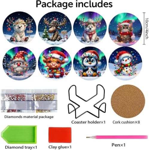 askkqtx 8 Pcs Christmas Diamond Art Coasters Kits with Holder 4x4 Inch - Image 4