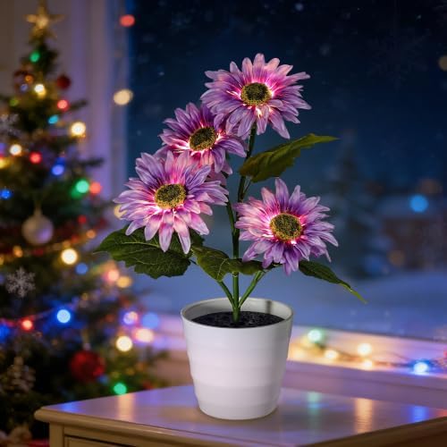 Purple Daisy Flower Table Lamp Decor Gifts for Women Birthday Christmas by Hibeauti