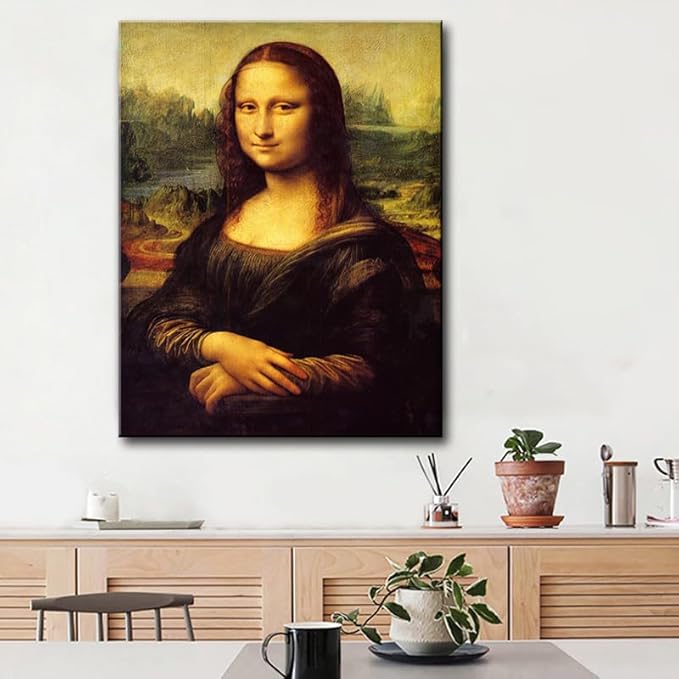 Mona Lisa Canvas Print Wall Art, The World Classic Art Reproductions by Leonardo DaVinci, Stretched Framed Painting Picture Poster Wall Decor for Living Room Bedroom 16x24 inch