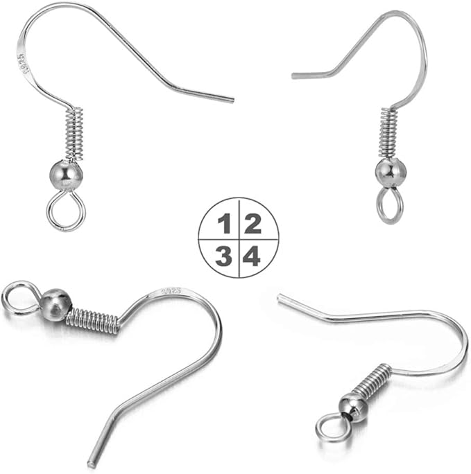 Hypoallergenic Fish Hooks Earrings - 120 PCS/60 Pairs White Gold Plated Ear Wires Fish Hooks for Jewelry Making, Jewelry Findings Parts with 120 PCS Rubber Earring Backs Stopper for DIY Earrings