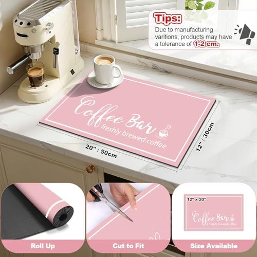 Findosom Dish Drying Mat, 12" x 20" Super Absorbent & Hide Stain Coffee Mat, Cuttable Drying Mat for Kitchen Counter, Coffee Bar Accessories, Under Dish Rack, Coffee Maker, Espresso Machine, Pink - Image 2