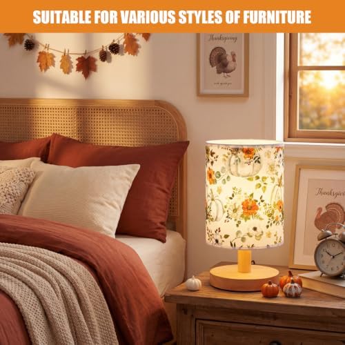 VIHOSE Fall Bedside Table Lamp Table Lamp Autumn Vintage Nightstand with Linen Fabric Shade Solid Wood Base Decoration for Kids Living Room Bedroom Desk Dorm - Image 4
