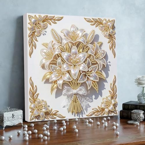 5D DIY Pearl Painting with Frame Floral Theme Handmade Healing Home Wall Decoration Creative 9.84x9.84in Tools -Flower-4 - Image 4