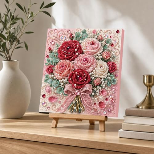 DIY Pearl Painting Kit for Adults, Rose Flower Gem Art with Wood Frame, 20x20cm Pearl Diamond Craft, Floral Wall Decor Gift for Women, Beginners Relaxing Hobby Kit - Image 7
