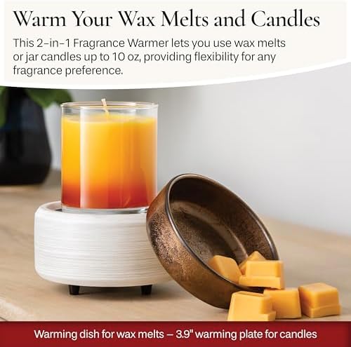 Candle Warmers ETC 2-in-1 Candle and Fragrance Warmer for Warming Scented Candles or Wax Melts and Tarts with to Freshen Room, Whitewashed Bronze - Image 2