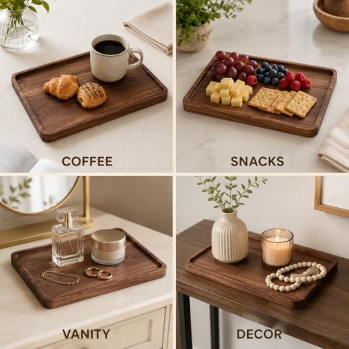 Walnut Wood Serving Tray, 13.4 x 9 Inch Rectangular Platter with Raised Rim - Image 6