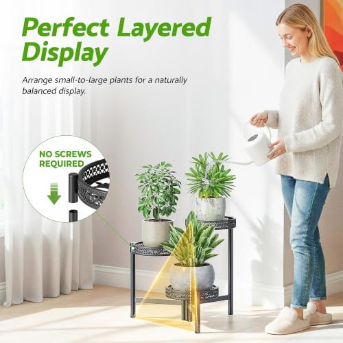 Metal Plant Stand Indoor Outdoor, 3 Tier Corner Tall Plant Shelf for Multiple Plants, Tiered Plant Stand, Heavy Duty Flower Plant Holder, Folding Tall Rack for Garden Patio Lawn Balcony - BlackWave - Image 6