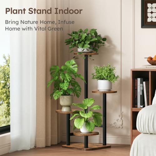 Homsorout Plant Stand Indoor - 4 Tiered Indoor Plant Stand, Metal Plant Shelf Plant Holder, Ideal for Living Room, Garden, Patio, Balcony (Black Brown) - Image 2