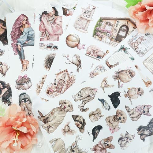 Snycler Scrapbook Sticker Book, Pets Dogs Cats Journaling Stickers, Animal Junk Journal Supplies, Pre-Cut Aesthetic Scrapbooking Stickers for Adults, Decorative Ephemera Bullet Planner DIY Arts Craft - Image 4
