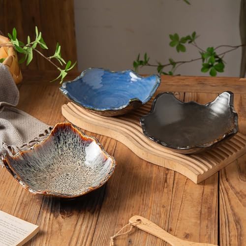 8" Small Ceramic Decorative Bowl 1 Pice – Irregular Rim Reactive Glaze Candy Plate, Berry Bowl, Entryway Catchall, Japanese Style Fruit Dish for Tabletop or Home Decor (Reactive Glaze) - Image 6