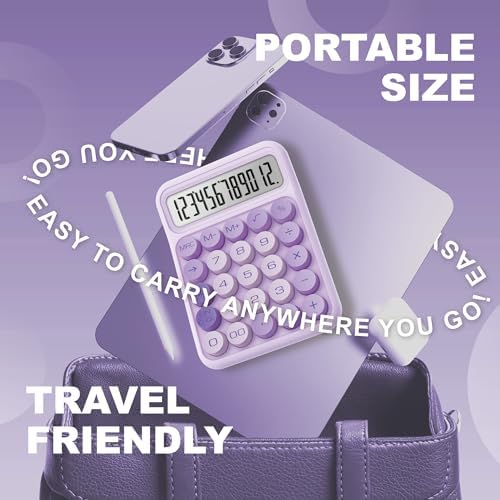CATIGA Mechanical Switch Calculator, Purple Calculator with 12 Digit Large LCD Display & Big Buttons for Office Desk, Classroom Math, Back to School Supplies, Cute Aesthetic Desk Accessories - Image 6