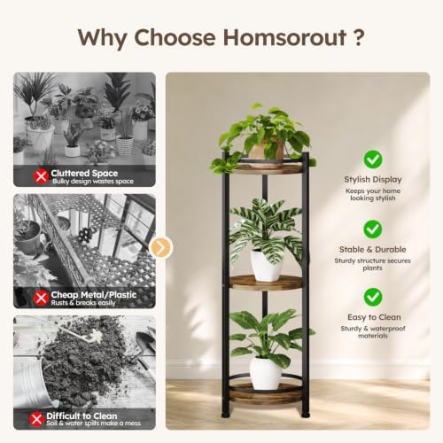 Homsorout 3 Tier Plant Stand Indoor Outdoor for Corner, Rustic - Image 3