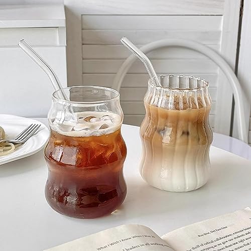 2 Pcs Ribbed Glass Cups, 18 Oz Vintage Drinking Glassware with Wave Design - Image 5