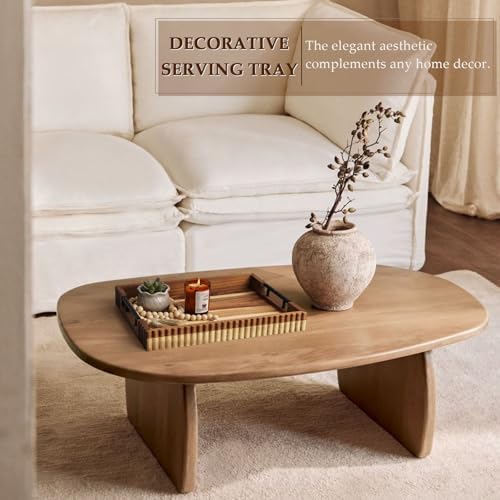 Serving Tray for Coffee Table Decor, 16.7" Decorative Ottoman Tray, Natural - Image 2