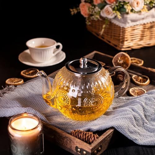 Amzcku 50OZ/1500ml Vintage Glass Teapot with Removable Infuser – Stovetop Safe, Borosilicate Glass Tea Kettle for Blooming & Loose Leaf Tea - Image 6