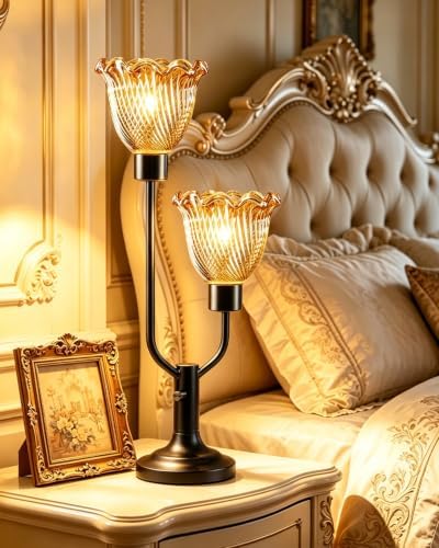 Lightdot Mid Century Modern Table Lamp Dimmable Black Vintage Glass Lamp by LightdotLighting
