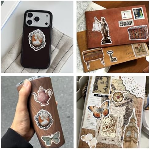 PRSTINCOL Vintage Sticker Book with 30 Pages and 300+ Aesthetic Stickers for Scrapbooking Supplies and Retro Bullet Journal - Image 6