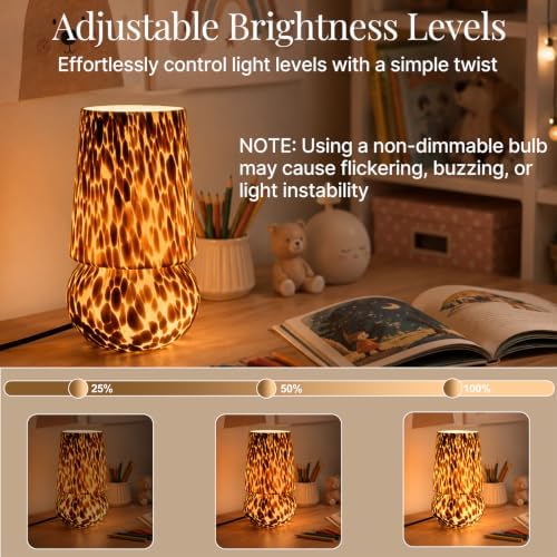 9.8″ Mushroom Glass Table Lamp, Dimmable Modern Beside Lamp, Tortoiseshell - Image 4