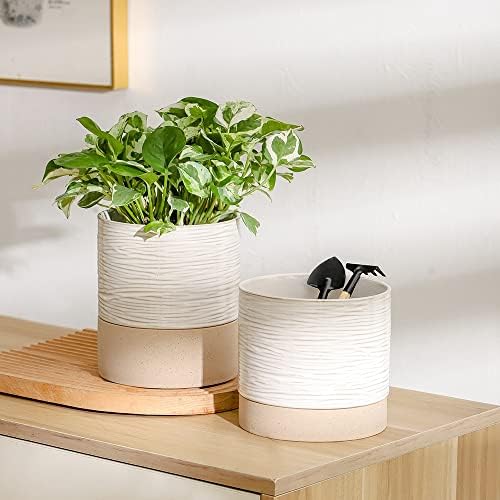 Nihow Ceramic Plant Pot,6 Inch Planter with Drainage Hole&Saucer for Indoor - Image 4